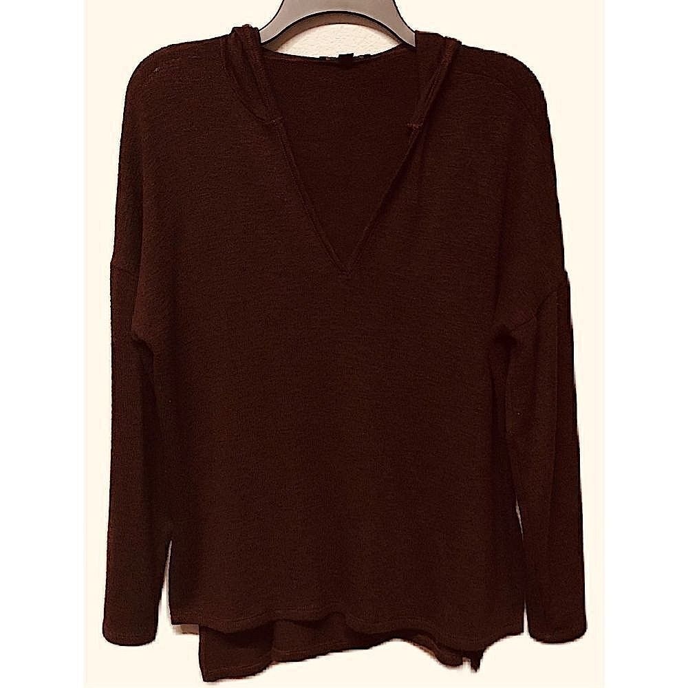 American Eagle‎ Small Burgundy w/Black Flecks 3/4 Sleeves Hooded V-Neck Sweater